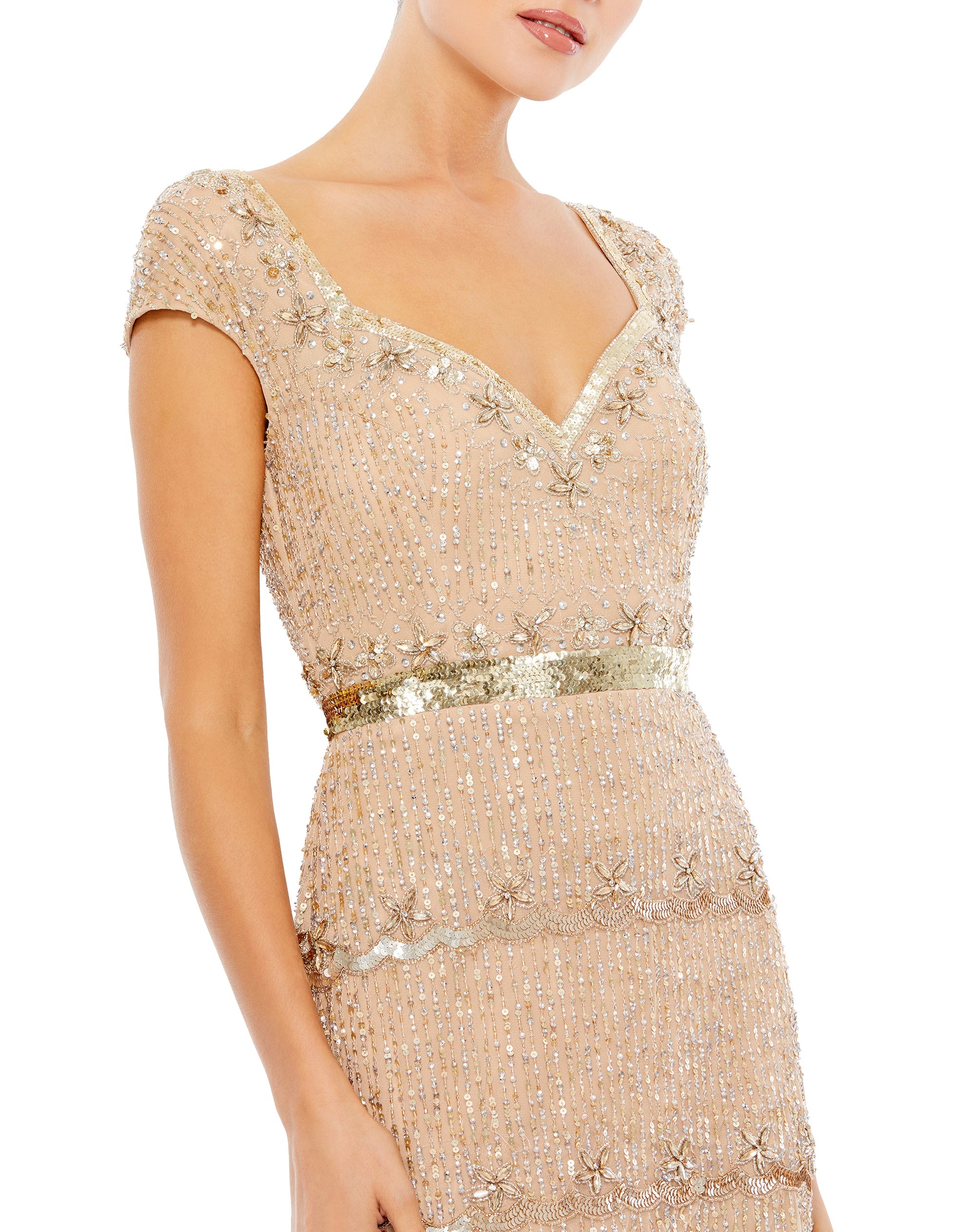 Shop Cap Sleeve Embellished Column Gown Online