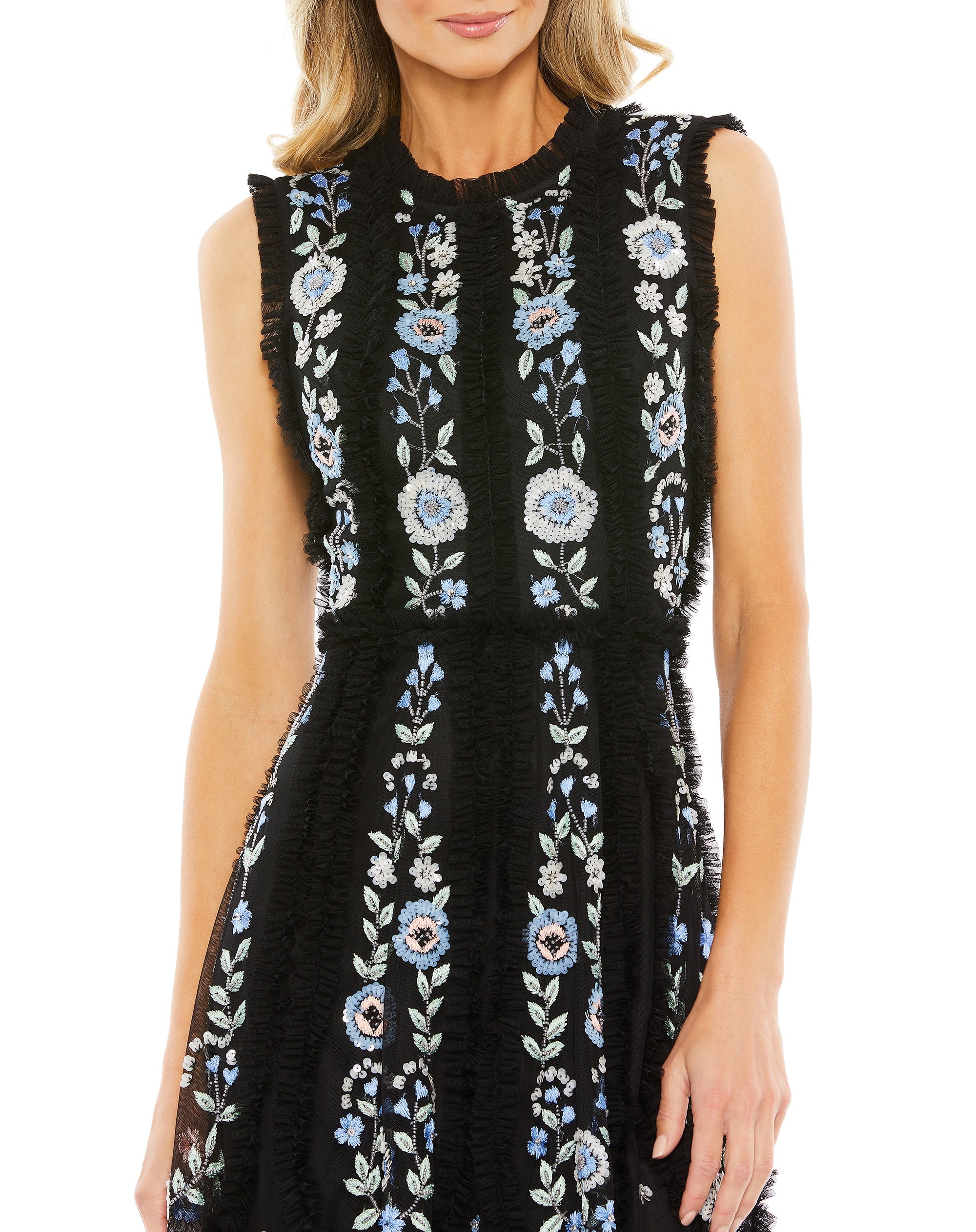 Shop Sleeveless High Neck Embroidered Mini Dress Online