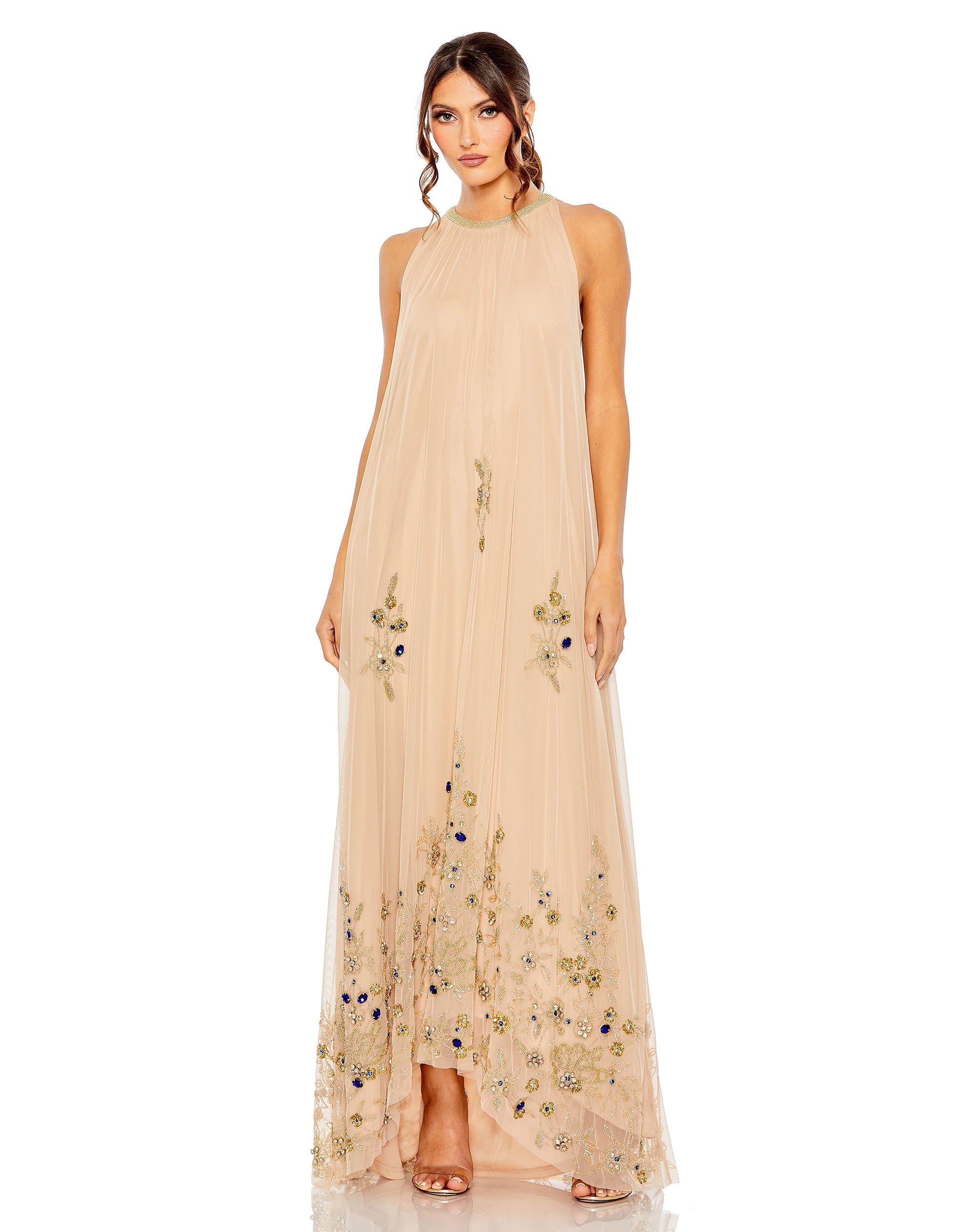 Shop High Neck Floral Embellished Trapeze Gown Online