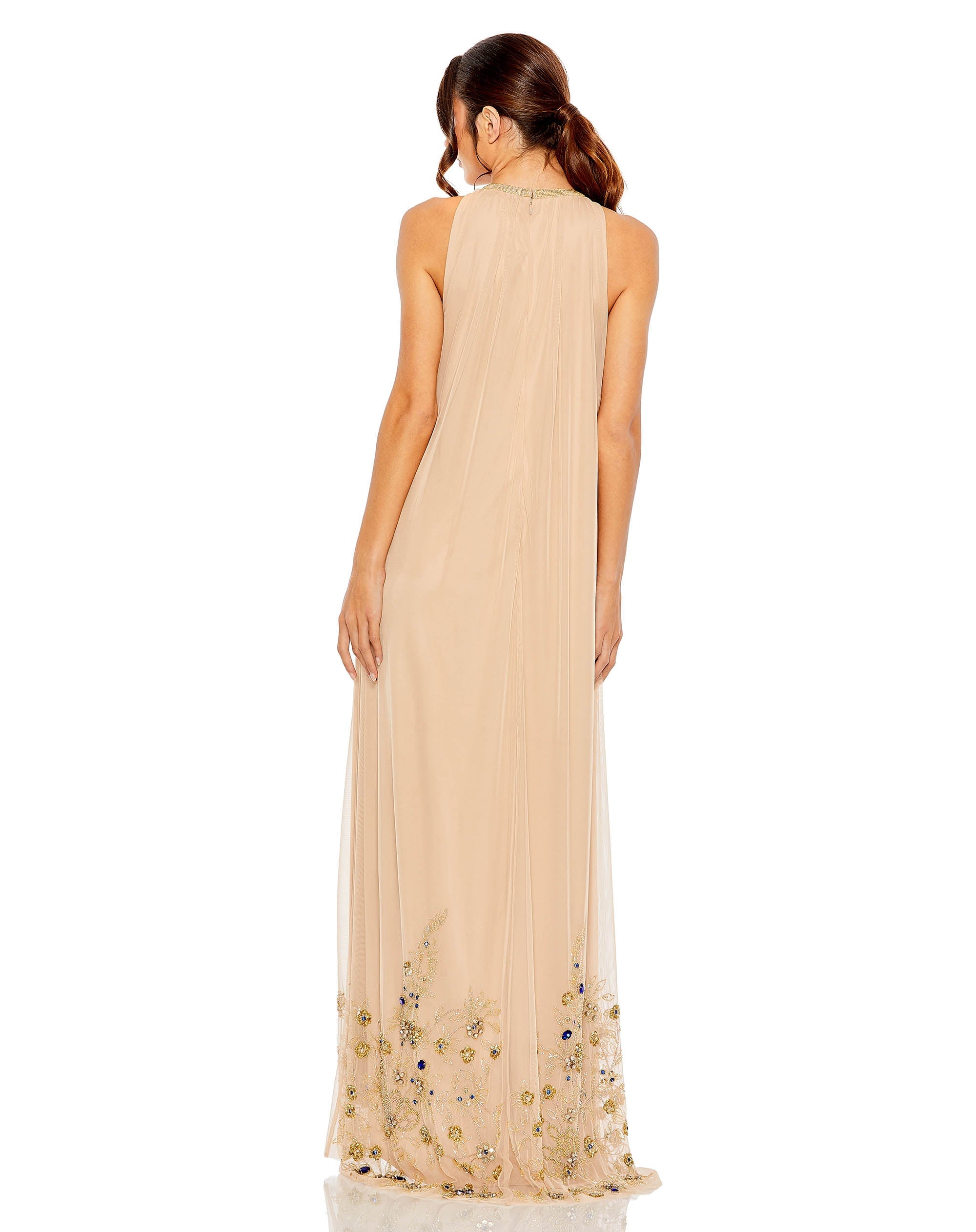 Shop High Neck Floral Embellished Trapeze Gown Online