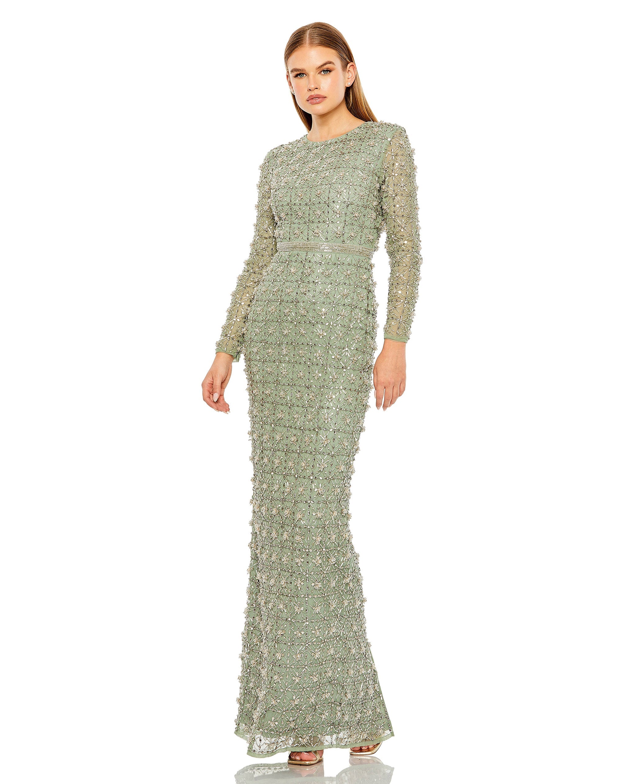 Shop Long Sleeve High Neck Beaded Gown Online