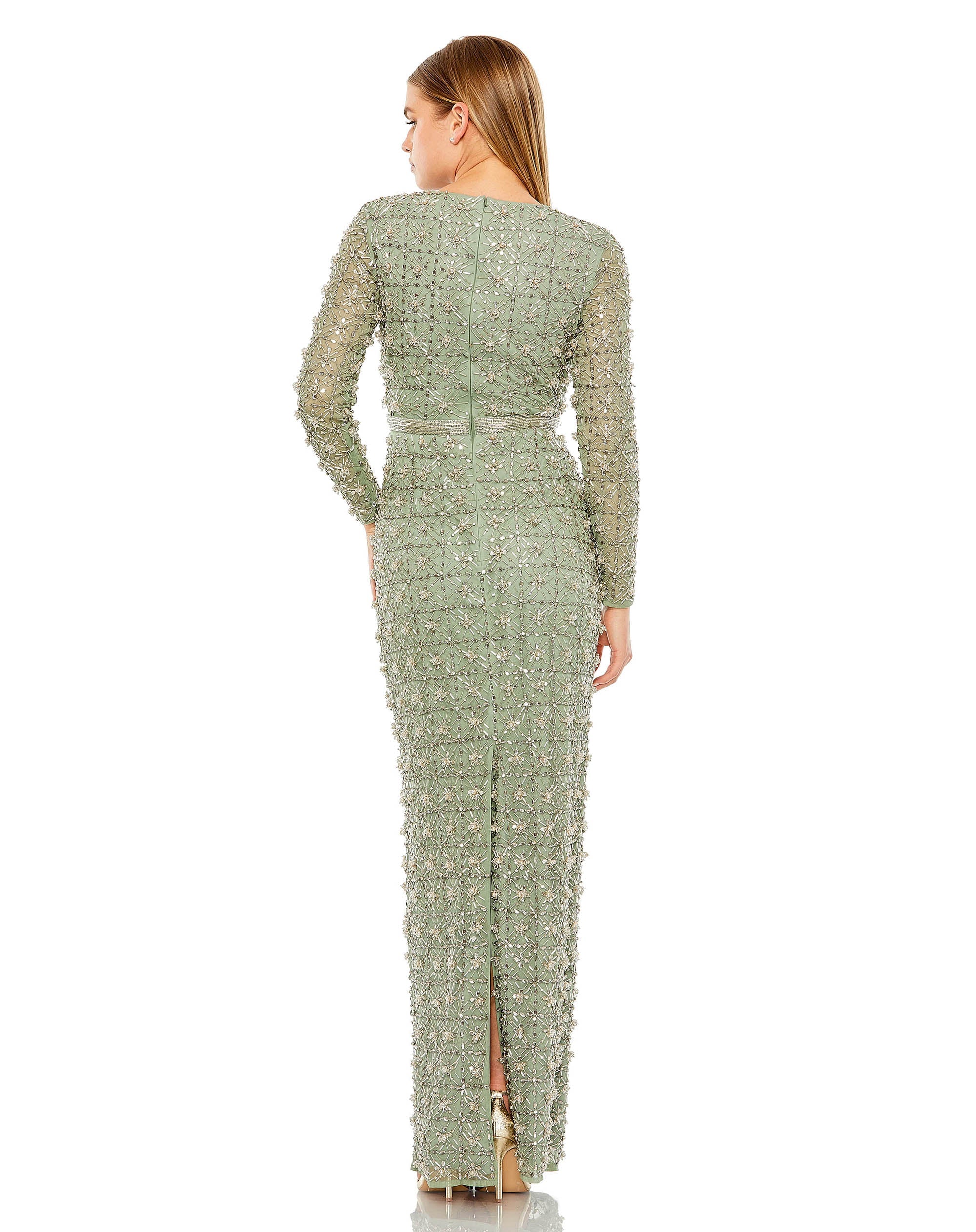 Shop Long Sleeve High Neck Beaded Gown Online