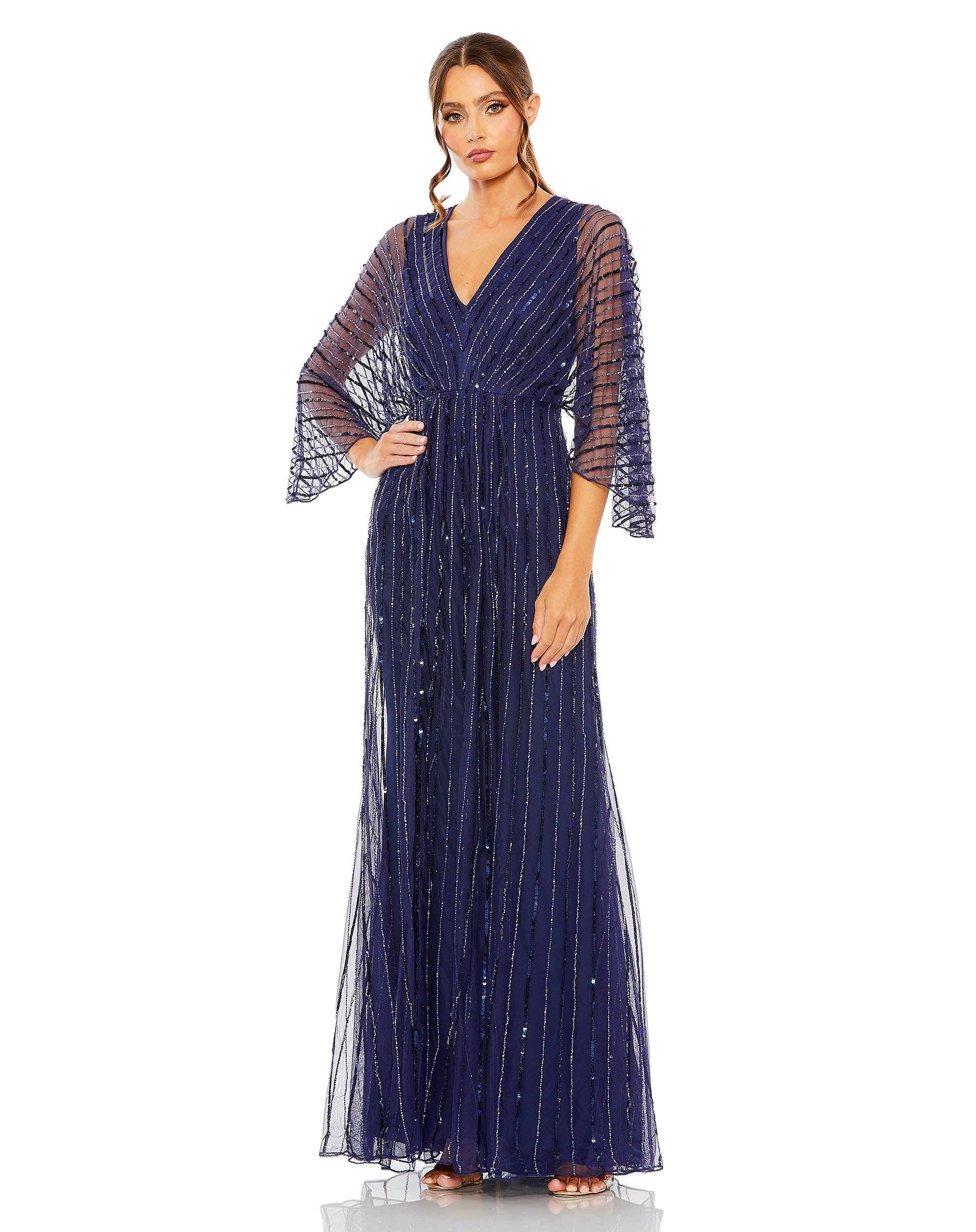 Shop Beaded Striping Kimono Sleeve V Neck Gown Online