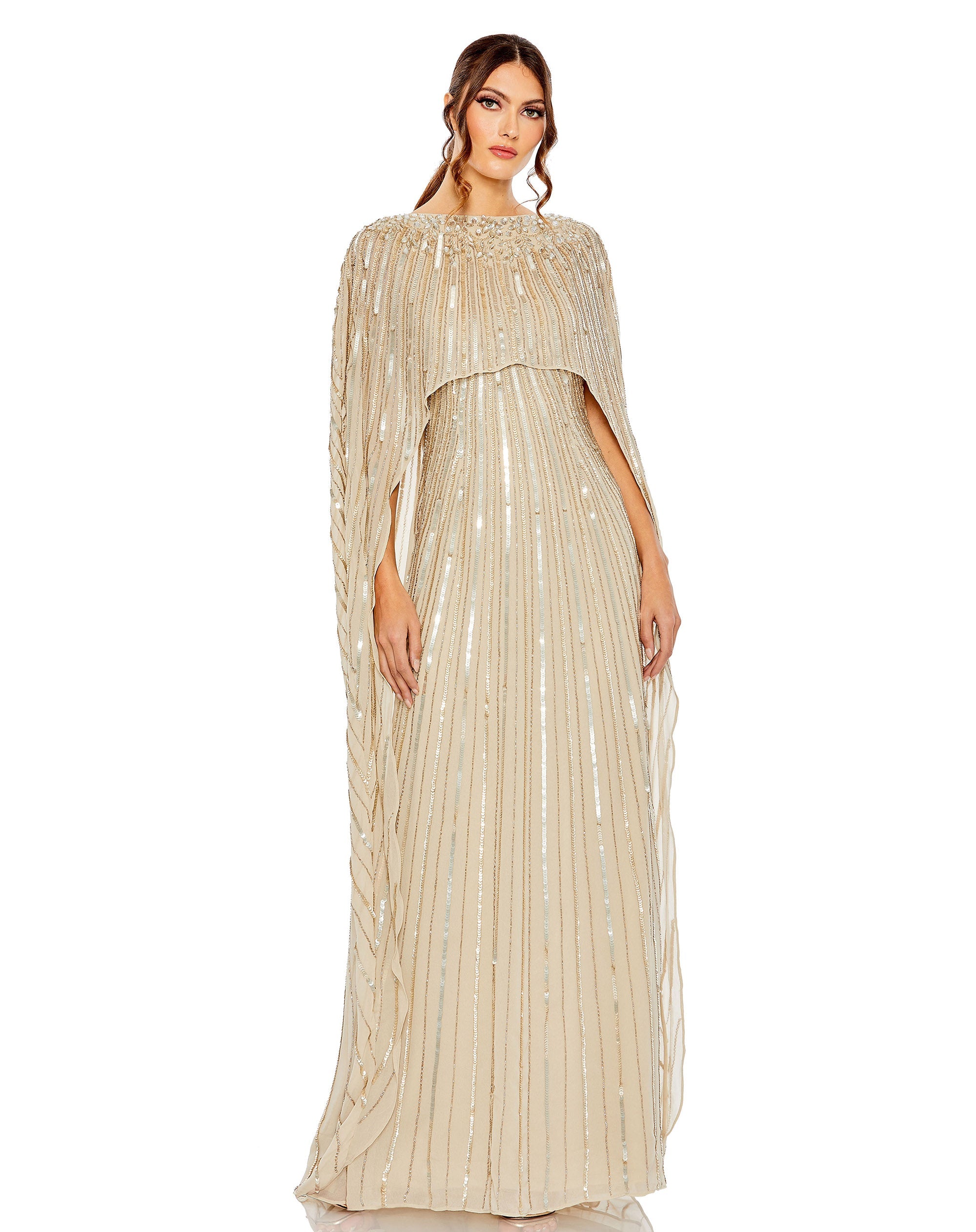 Shop Embellished Column Cape Gown Online