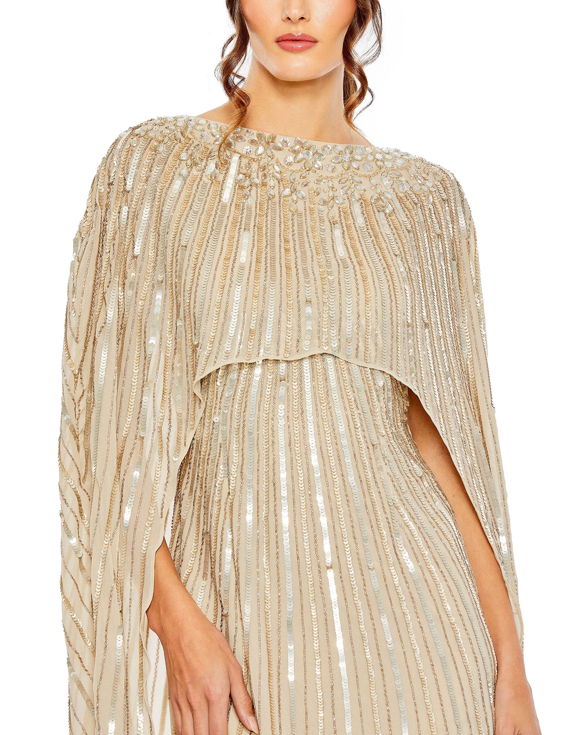 Shop Embellished Column Cape Gown Online