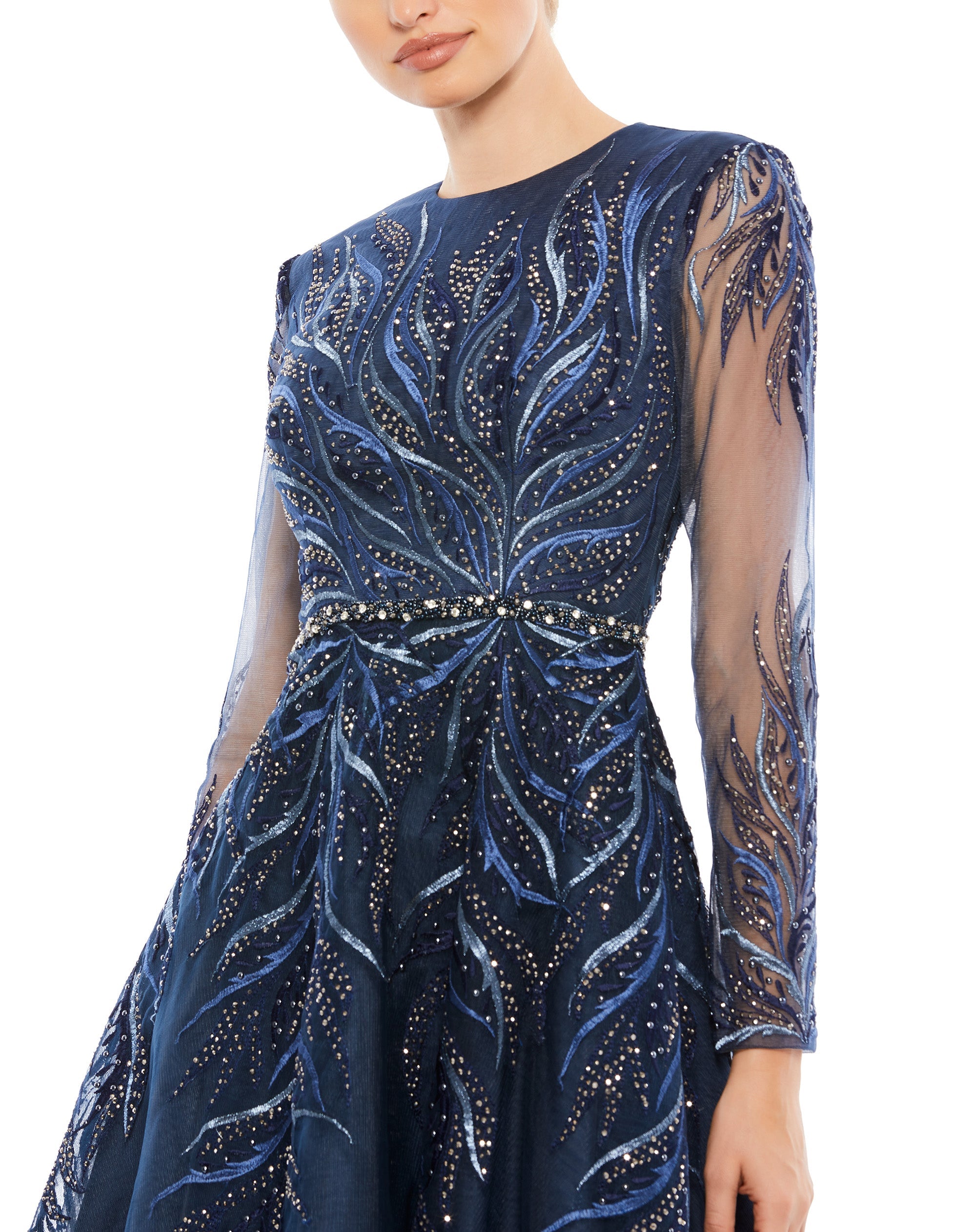 Shop Embellished Tea-Length Illusion Cocktail Dress Online