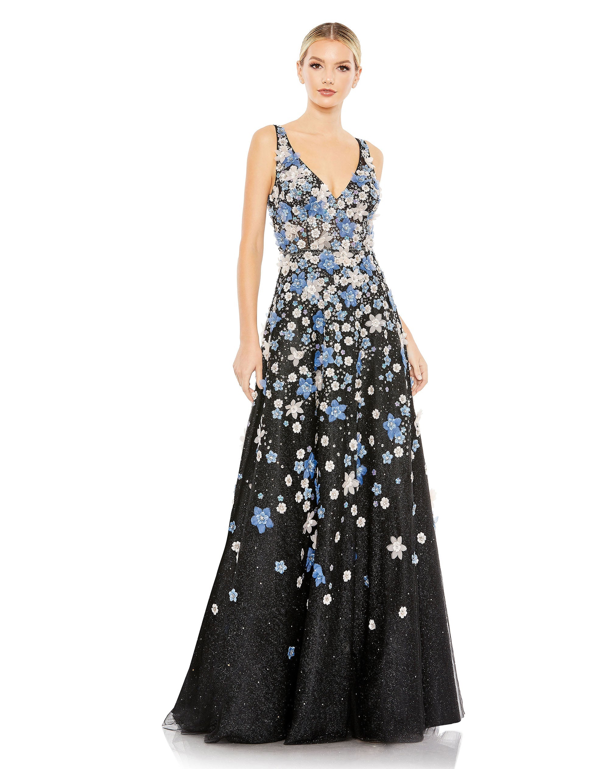 Shop Floral Applique Sleeveless A-Line Long Gown Online