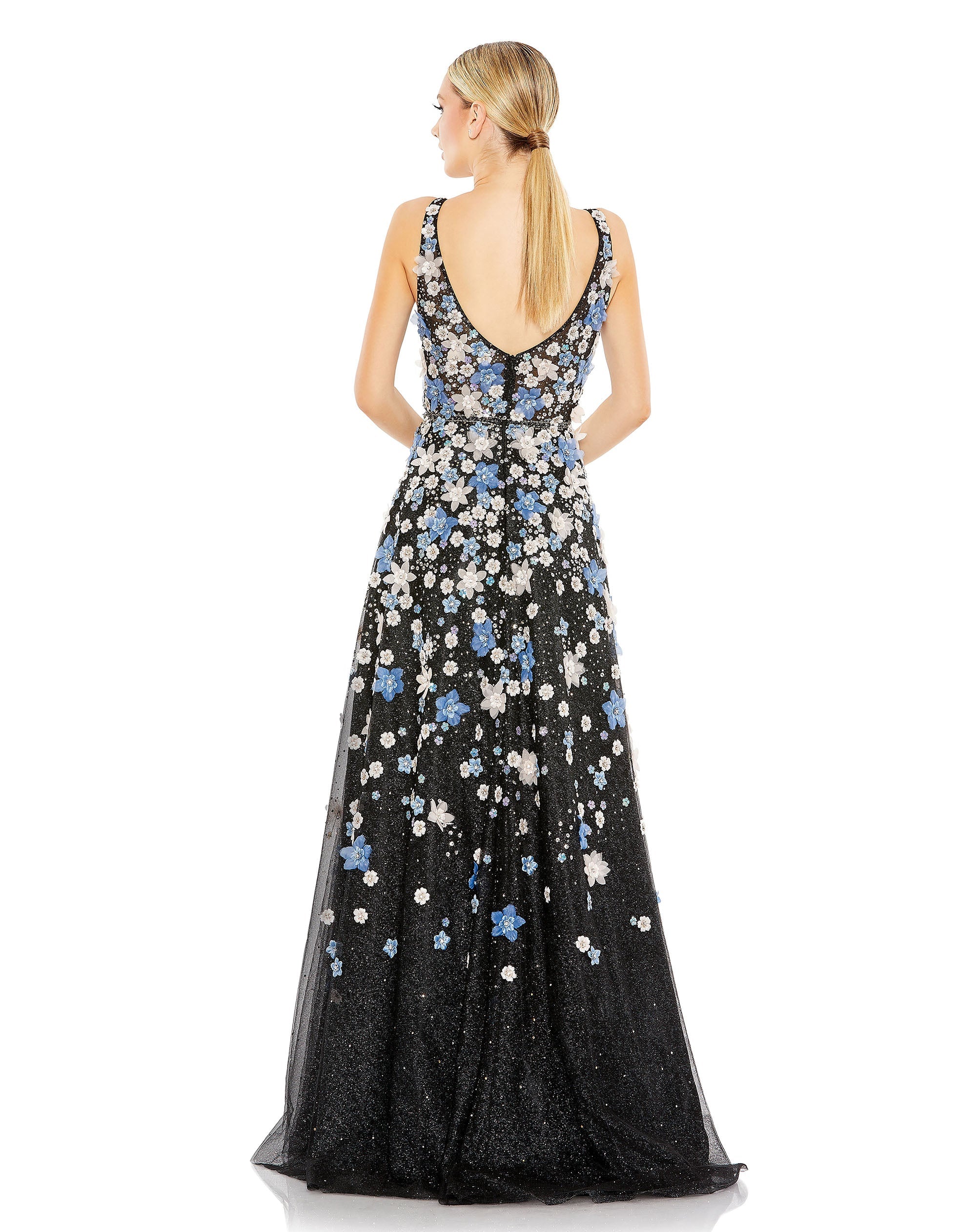 Shop Floral Applique Sleeveless A-Line Long Gown Online