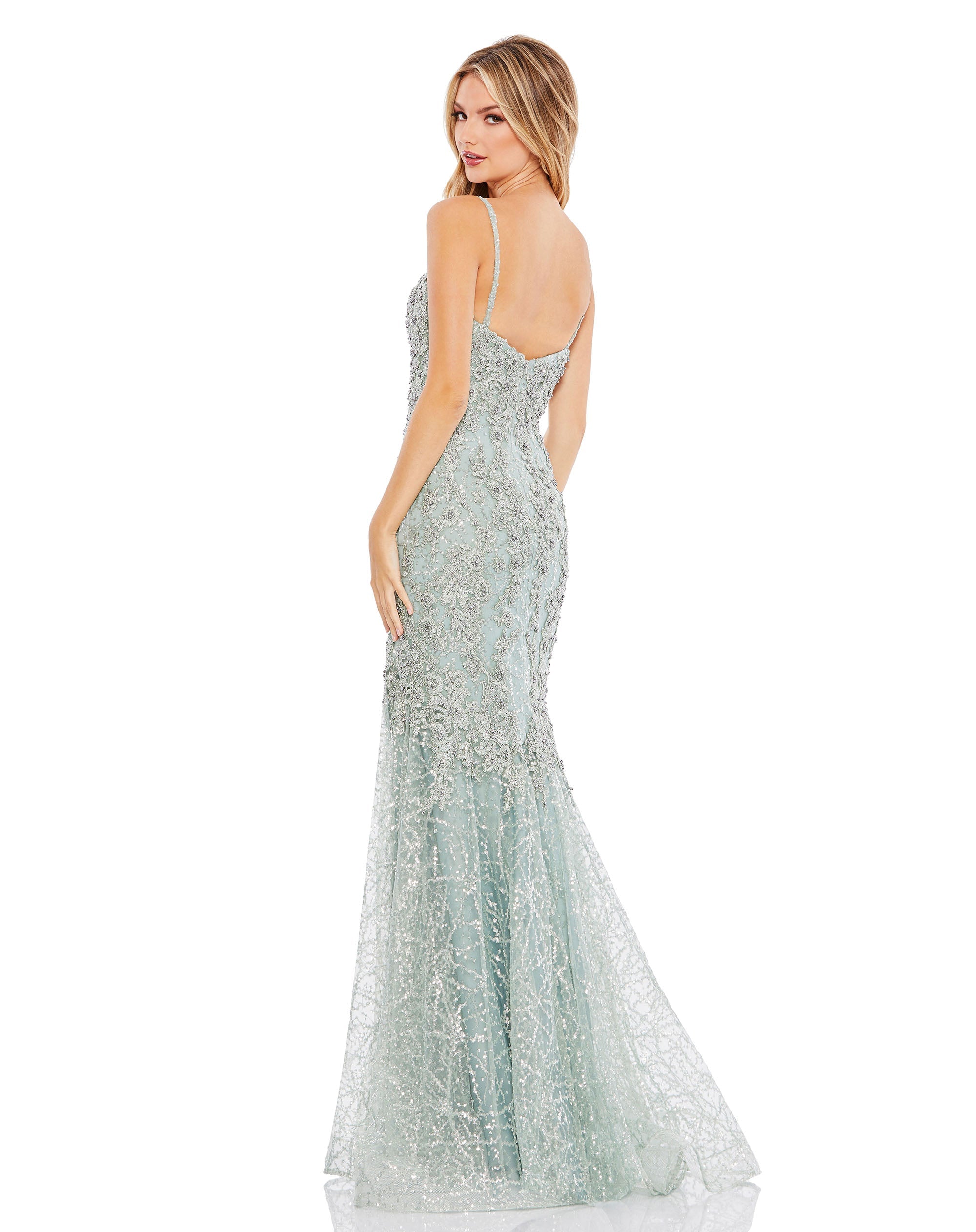 Shop Embellished Sleeveless Plunge Neck Trumpet Gown Online