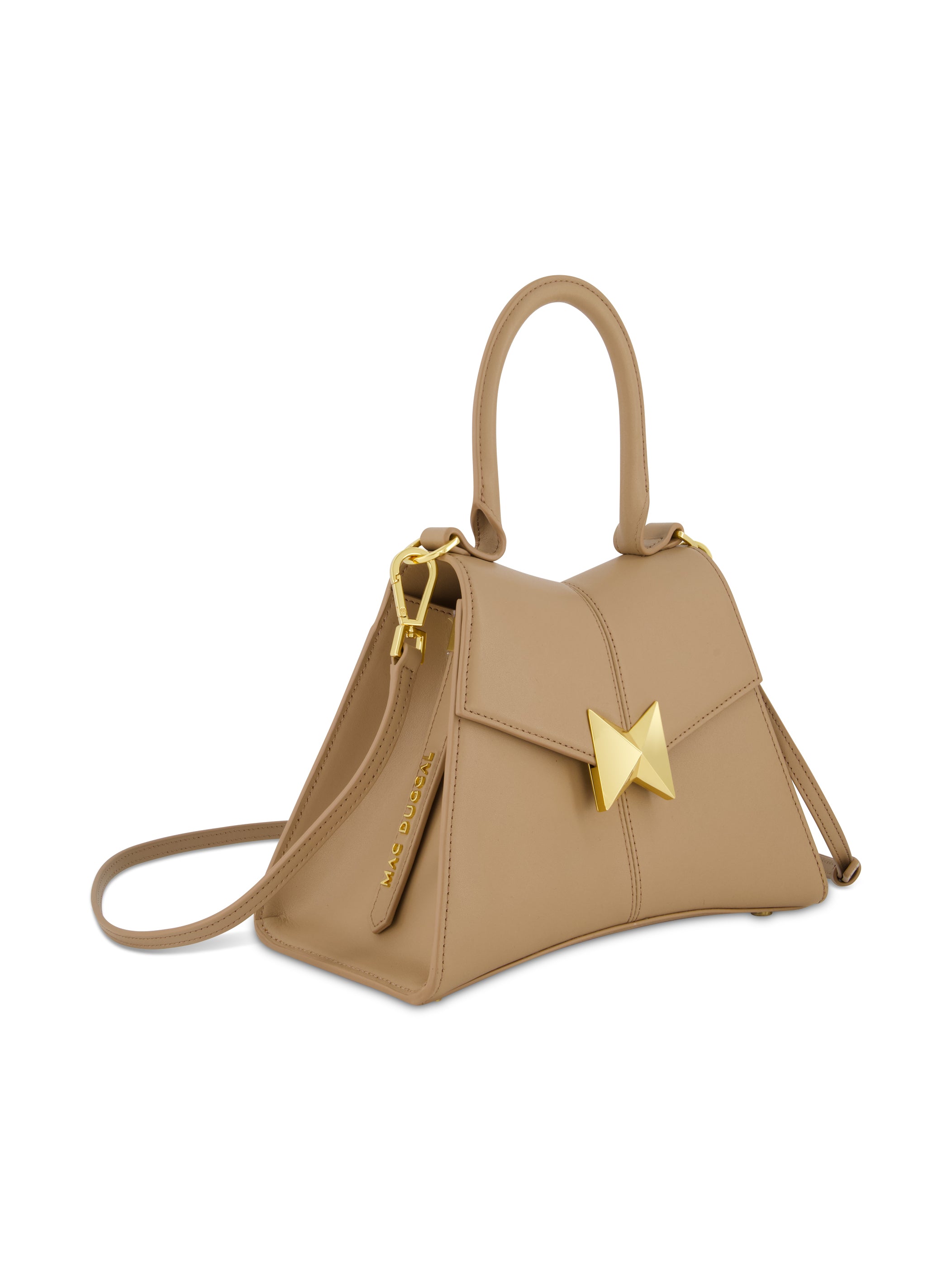 Shop Angular Small Leather Handbag With Gold Hardware Online