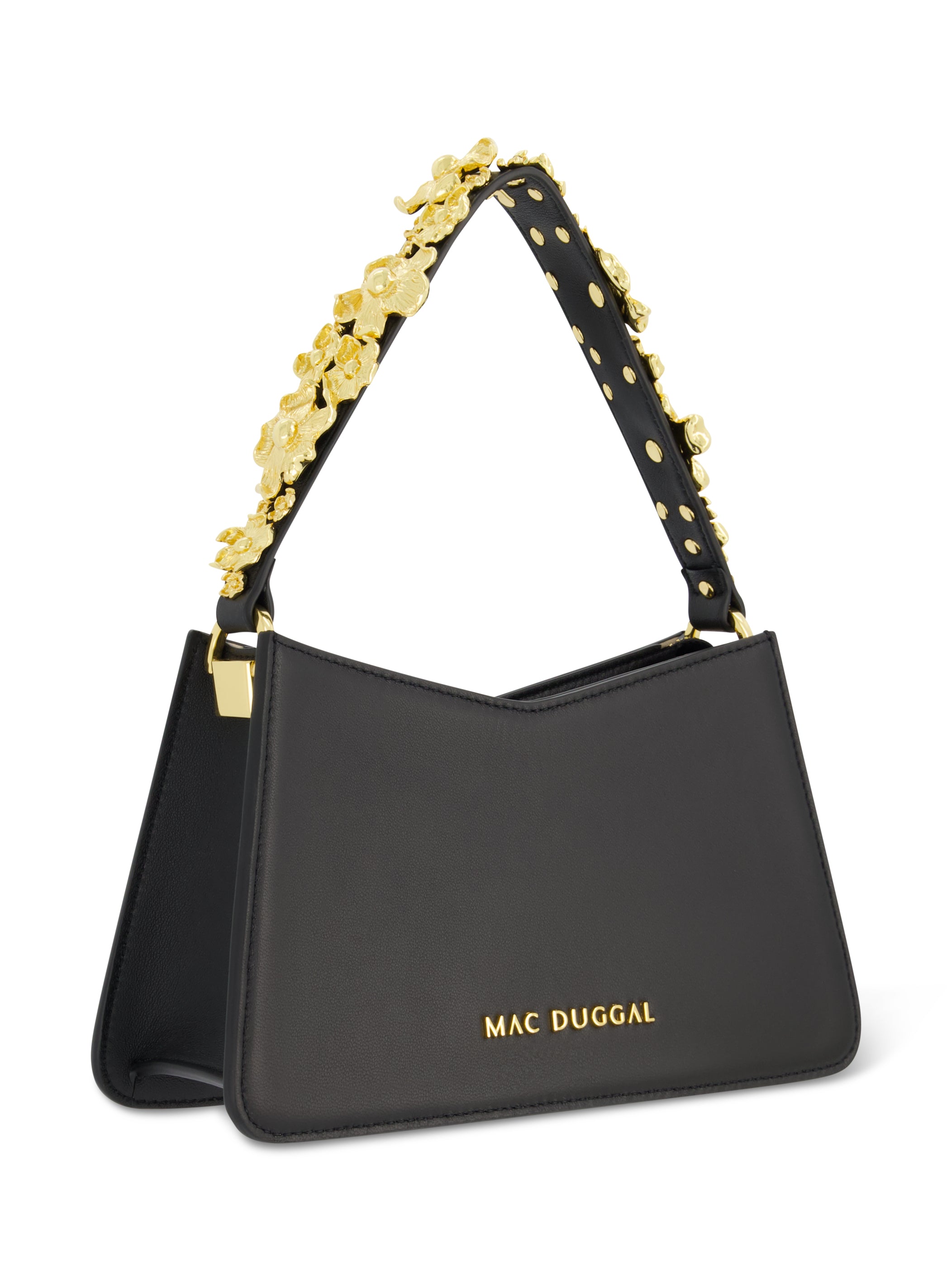 Shop Nappa Leather Shoulder Bag With Gold Floral Strap Online