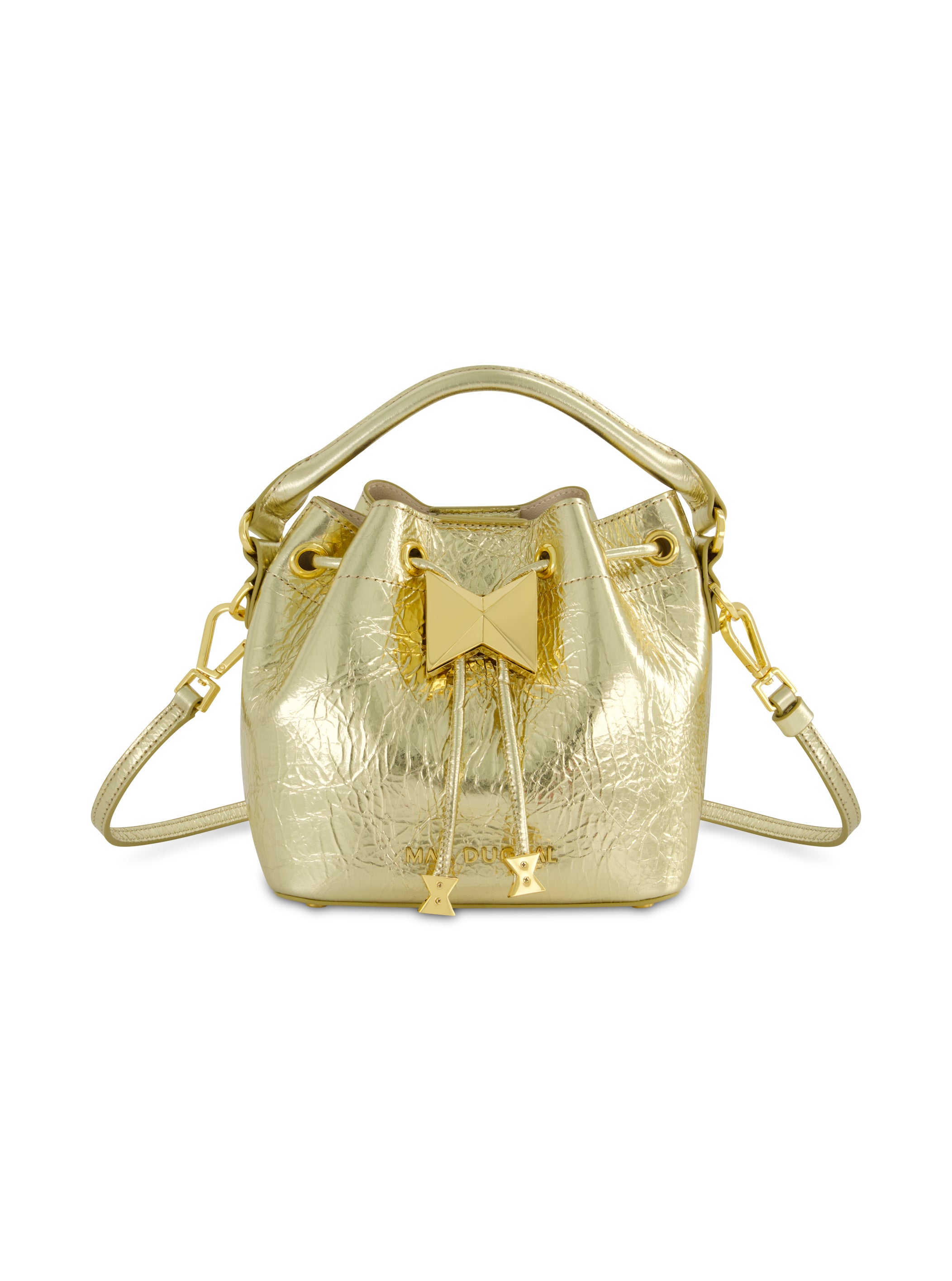 Shop Crinkle Metallic Leather Bucket Handbag Online