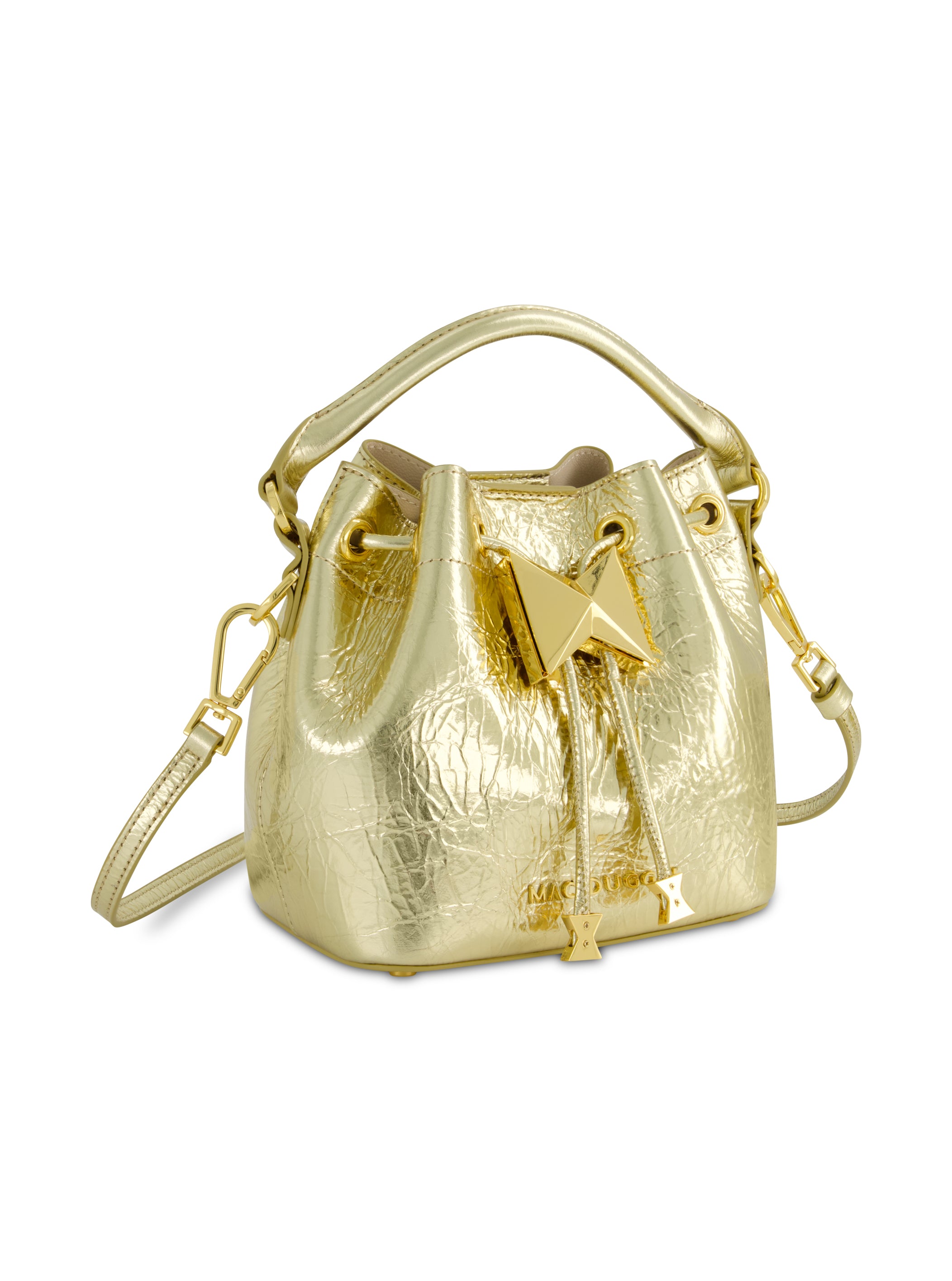 Shop Crinkle Metallic Leather Bucket Handbag Online