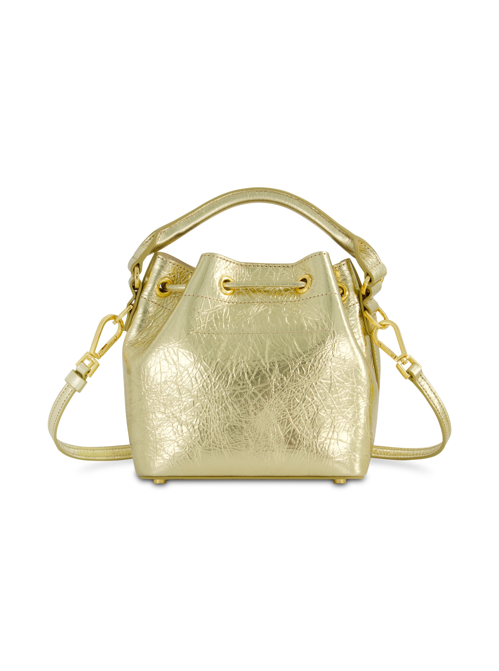 Shop Crinkle Metallic Leather Bucket Handbag Online