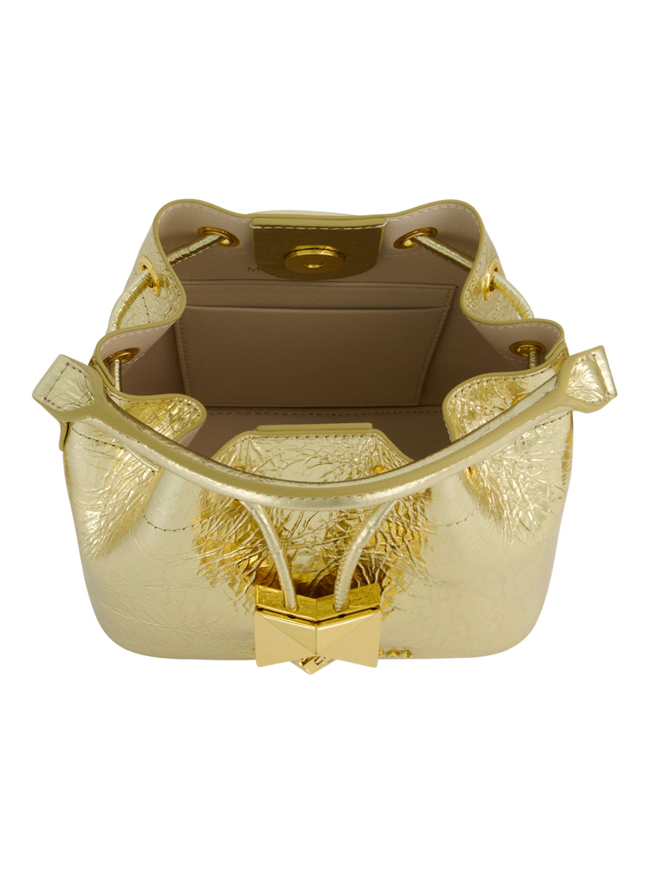 Shop Crinkle Metallic Leather Bucket Handbag Online