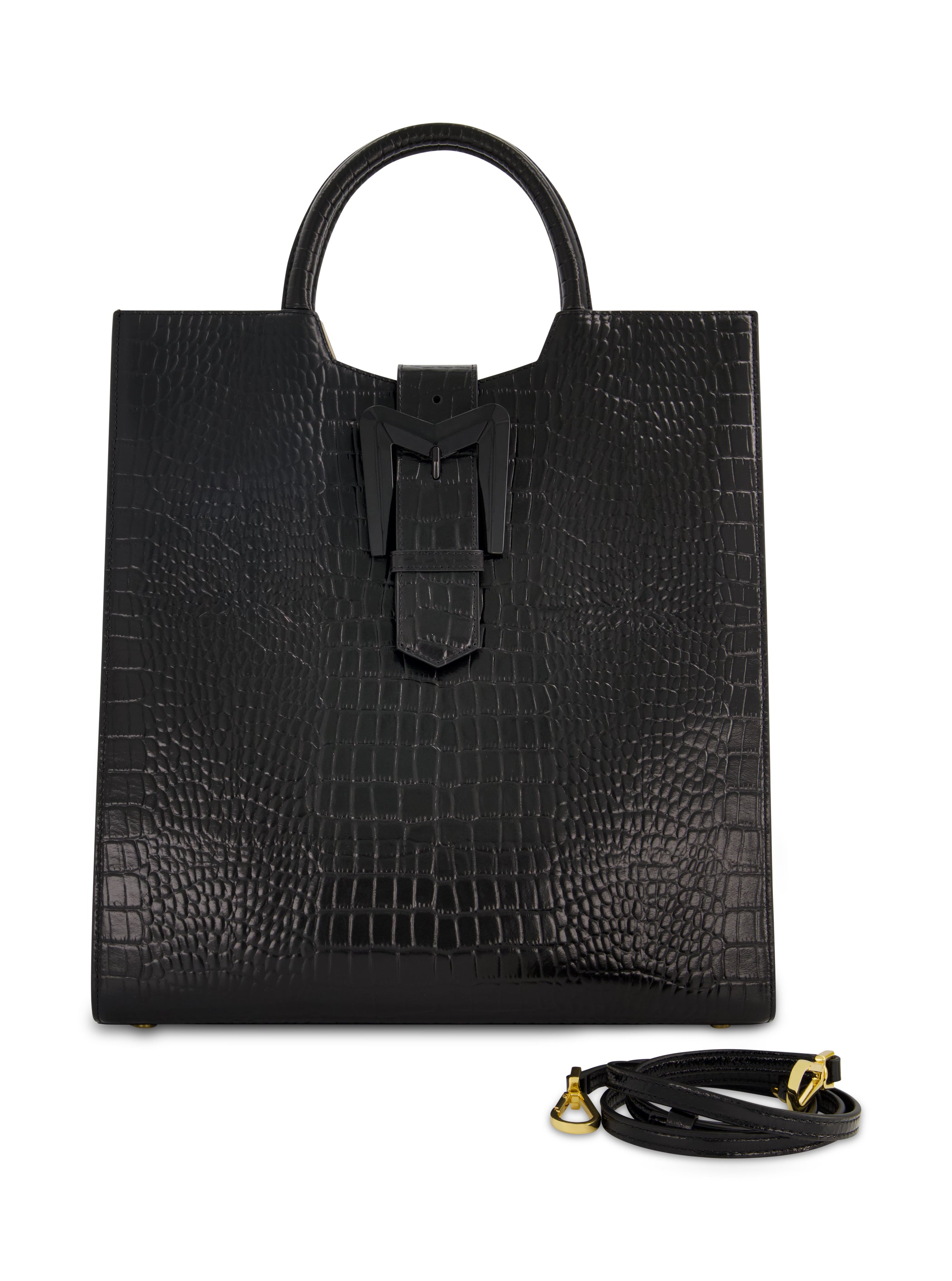 Shop Crocodile Leather Maxi Tote Bag With Buckle Online