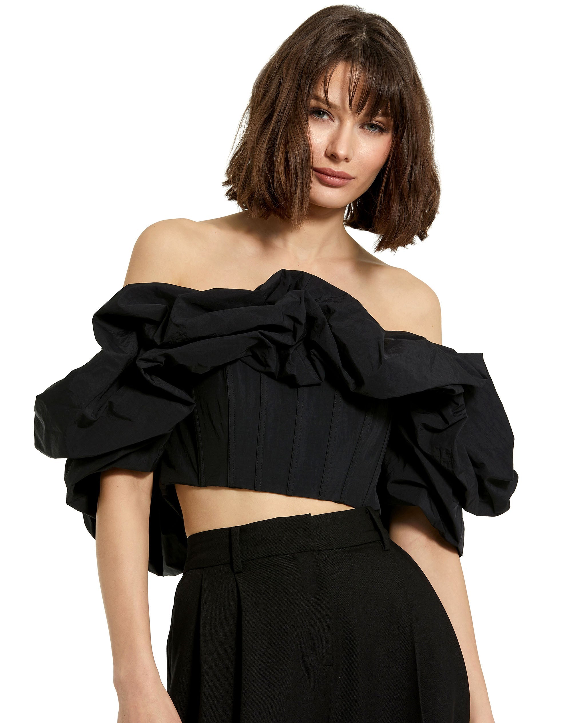 Shop Faille Off The Shoulder Bustier Ruffle Top Online