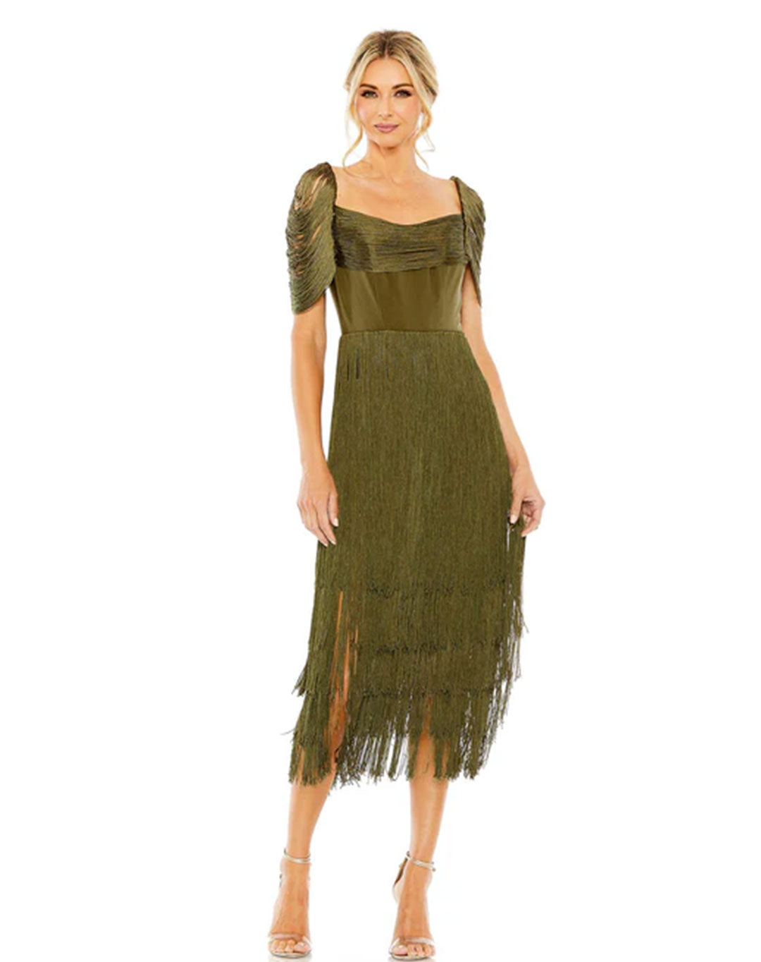 Short Sleeve Fringe Detailed Midi Dress